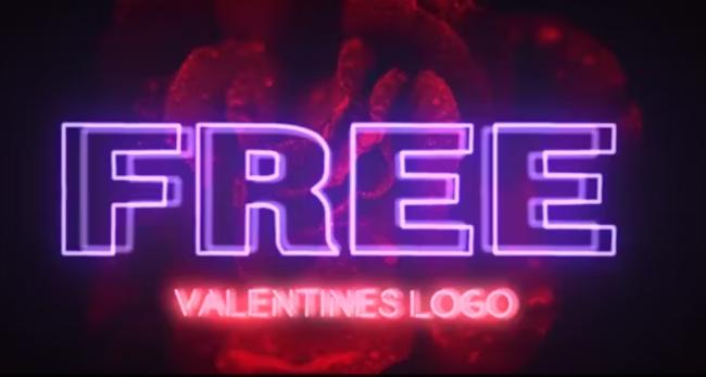 Valentine neon logo with glowing effects and romantic theme