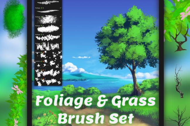 Free foliage and grass brushes with PNG stamps