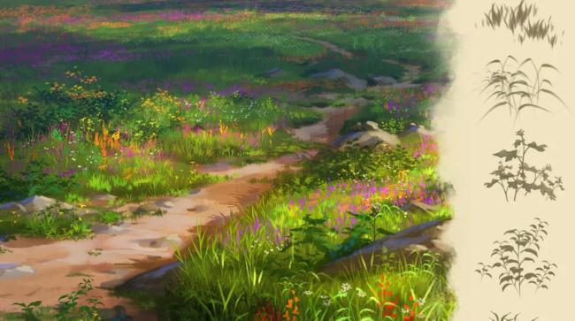 Grass and fields brush pack for Procreate with varied blade styles