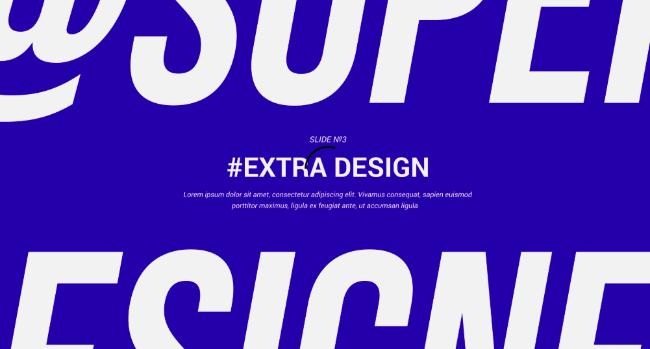 Oversized off-frame headings with center-aligned text field