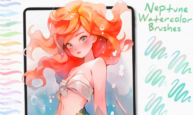 Free watercolor brushes for Procreate with ocean-inspired textures