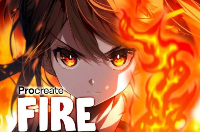 Anime fire brush set for Procreate with flame effects