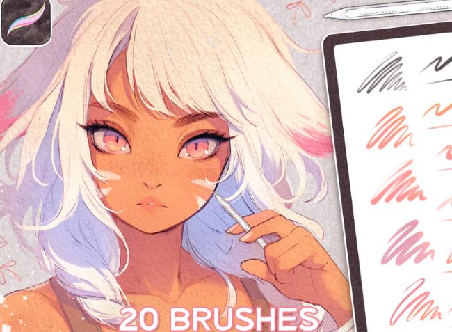 Soft anime watercolor brush set for Procreate