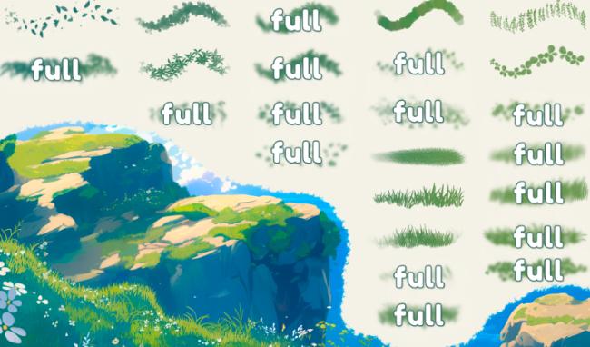 Ghibli-inspired grass and foliage brushes for Procreate
