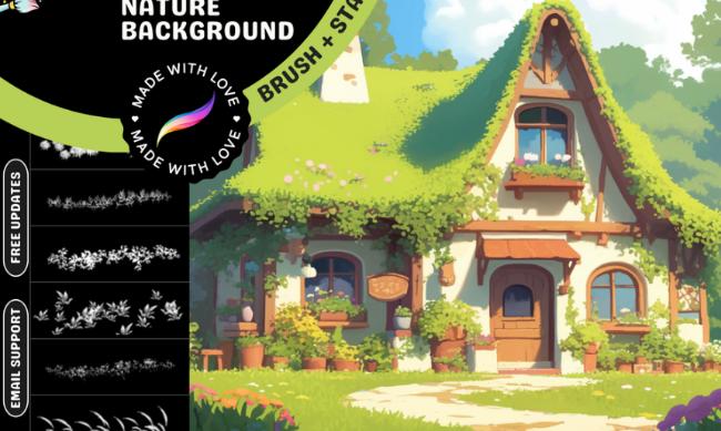 Free Ghibli-style nature brushes for Procreate