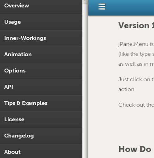 jquery side panel menu plugins
