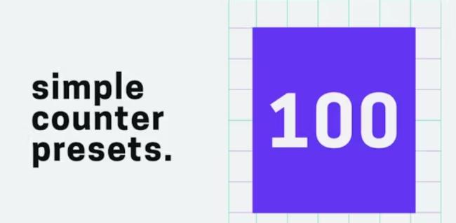 17 counter presets for numbers, percentages, and money displays