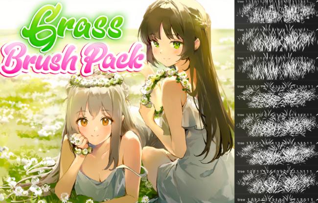 Anime-style grass brushes for Procreate